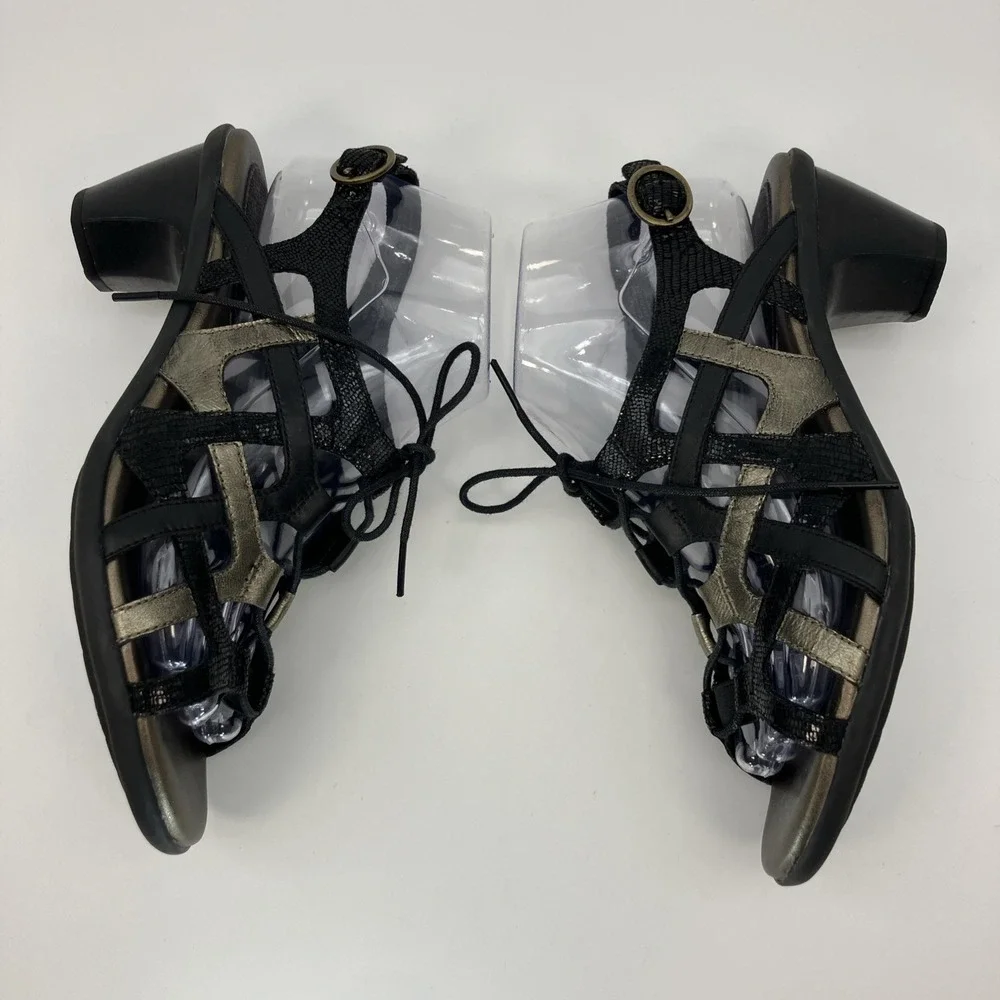 Aravon Sandals Women 8.5 B Gladiator Black Metallic Lace Up Shoes Comfort Resort
